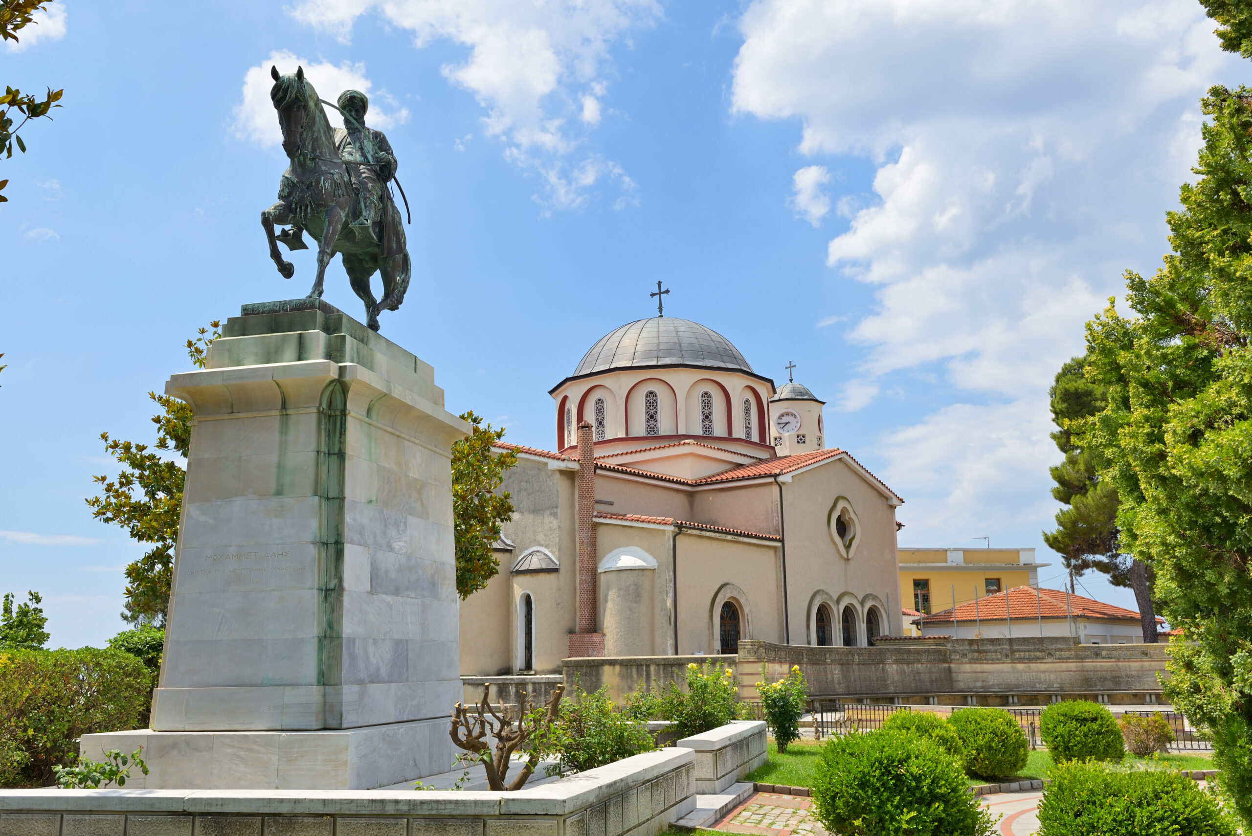 muhammad ali equestrian statue and panagia church kavala greece